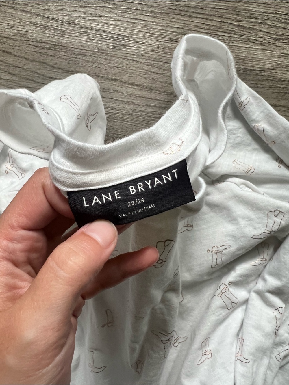 Lane Bryant White Long Sleeve Tee with Subtle rose gold cowboy boots - Picture 2 of 3